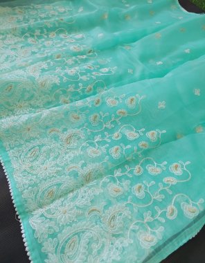 sky blue soft organza silk with lucknowi embroidery fabric embroidery work casual 