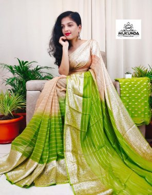 parrot green pure viscose georgette with jacquard border with weaving linning fabric jacquard work ethnic 