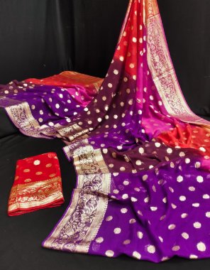 purple pure viscose georgette with jacquard border with 4d shade fabric weaving work festive 