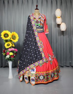 red lehenga - soft buttersilk with digital printed and real mirror work | inner - micro cotton | length - 42 - 44 inch | flair - 4m | type - stitched | blouse - soft buttersilk with fancy digital printed & real mirror work | size - 1.20m fabric ( unstitched ) | dupatta - soft buttersilk digital printed & real mirror work ( 2.20 m ) fabric real mirror  work ethnic 
