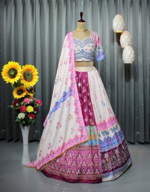 white lehenga - soft buttersilk with digital printed and real mirror work | inner - micro cotton | length - 42 - 44 inch | flair - 4m | type - stitched | blouse - soft buttersilk with fancy digital printed & real mirror work | size - 1.20m fabric ( unstitched ) | dupatta - soft buttersilk digital printed & real mirror work ( 2.20 m ) fabric digital printed work party wear 