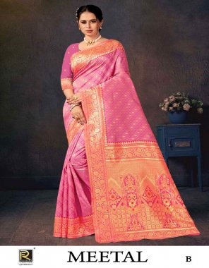 pink banarasi silk fabric weaving work casual 
