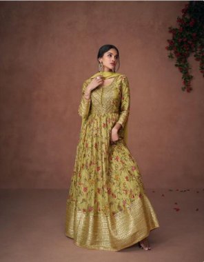 parrot green pure organza silk | dupatta - nazmeen ( free size stitched )  fabric printed work casual 