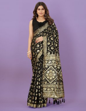 black saree - vichitra cloth | blouse - plan mono fabric weaving work casual 