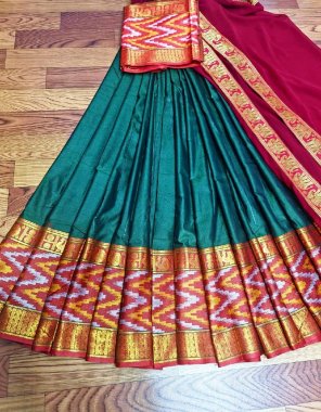 dark green narayanapet cotton silk zari lehenga | lehenga - 3m | blouse - 0.80m approx | dupatta - 2.20m georgette fabric with four side less border fabric printed work festive 