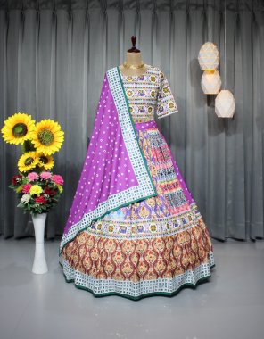 purple lehenga - soft maslin cotton with digital printed and real mirror work | inner - micro cotton | length - 42 - 44 inch | flair - 4 m | type - stitched | choli - soft maslin cotton with digital printed and real mirror work | type - unstitched ( 1.20m fabric ) | dupatta - soft maslin cotton digital print & real mirror work ( 2.20m) fabric digital printed work ethnic 