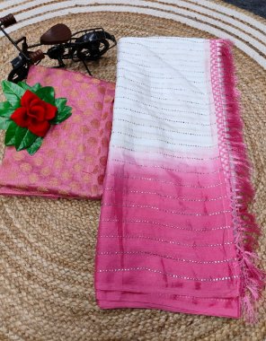 pink saree - nylon chinon silk | blouse - heavy chanderi silk with jacquard work fabric mukesh work work festive 