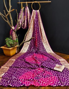 purple viscose georgette with zari leheriya weaving  fabric weaving work party wear 