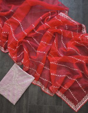 red saree - soft organza silk | blouse - mono banglory silk with embroidery sequance work  fabric embroidery work festive 