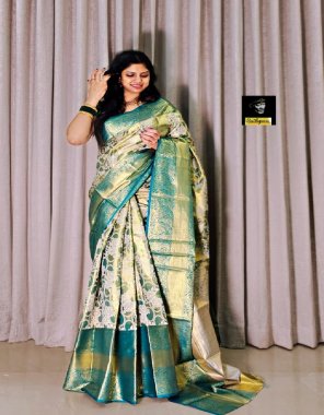 green pure kanjivaram silk with mina weaving | blouse - contrast weaving blouse fabric weaving work party wear 