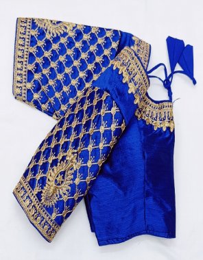 navy blue pure mono silk | linning - cotton | pad - yes |sleeves - elbow | height - 15 inch | open - front open with hook | size- 38 +4 fabric embroidery work ethnic 