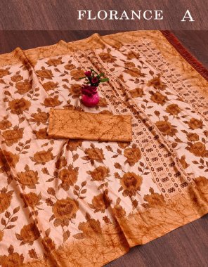 orange soft pure dola silk kalamkari and digital flower print fabric printed work ethnic 