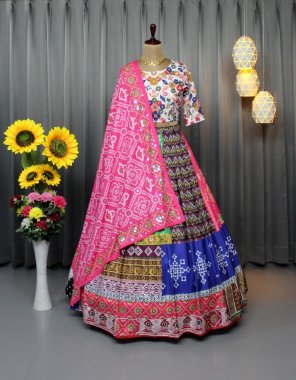 multi lehenga - soft buttersilk | inner - micro cotton | length - 42 - 44 inch | flair - 4m | type - stitched | blouse - soft buttersilk | type - unstitched ( 1.20m fabric ) | dupatta - soft buttersilk with fancy digitalprinted work & real mirror work ( 2.20 m) fabric digital printed work festive 