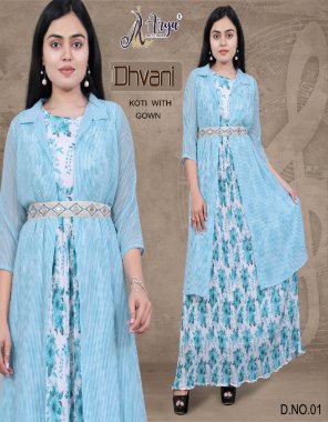 sky blue gown - georgette creeze | koti - georgette | koti length - 42 inch | gown length - 54 inch  fabric mirror thread work work ethnic 