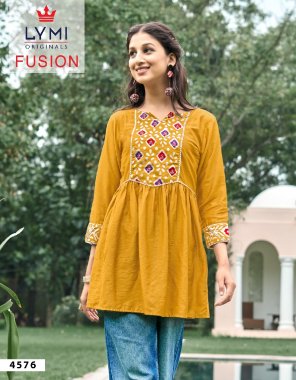 yellow viscose with print and khatli hand work fabric printed work casual 