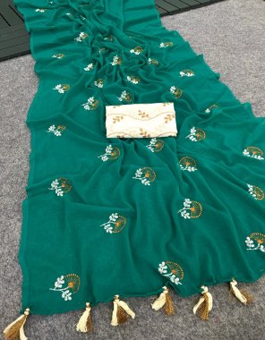 green saree - 60fm blooming gold embroidery work | blouse - banglory mono silk fabric embroidery work festive 