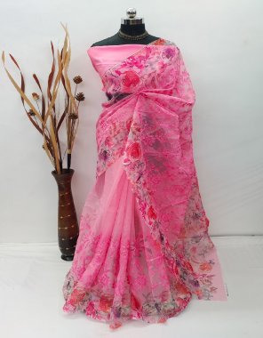 pink organza with heavy lucknowi work | blouse - silk fabric lucknowi work casual 