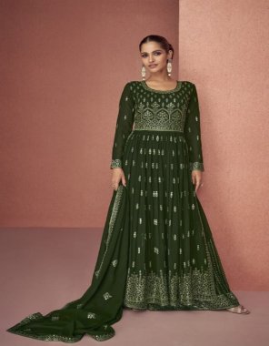 dark green top - heavy fox georgette with embroidery sequance work | size - max upto 44