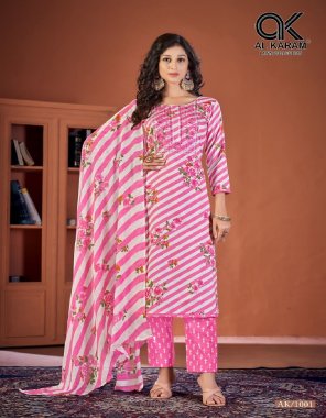 pink top - cotton printed with self embroidery work ( 2.20 m) | bottom  - cotton printed ( 2.30 m) | dupatta - cotton printed ( 2.15 m) fabric printed work festive 