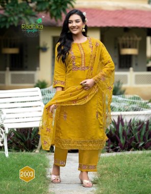 yellow top / pant - pure roman silk with inner | dupatta - organza fabric embroidery work casual 