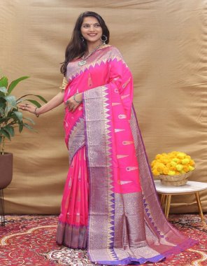 pink pure silk with gold silver jari fabric weaving work party wear 