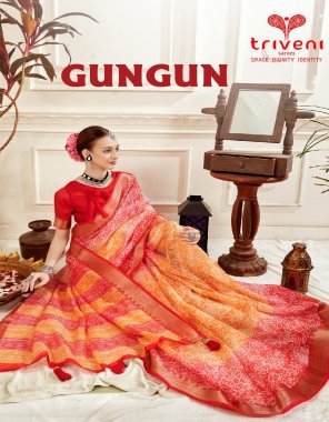 orange linen floral printed party wear saree fabric printed work ethnic 