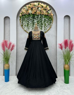 black gown - rayon with inner | work - thread with foil work | flair - 4m | length - 56 | sleeves length - 21| padded with tassel | size - m ( 38 ) | l ( 40 ) | xl ( 42 ) fabric thread work work ethnic 