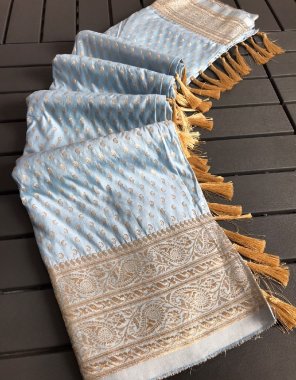 sky blue pure dola silk with zari butti weaving | blouse - dola silk with zari wooven blouse fabric weaving work festive 