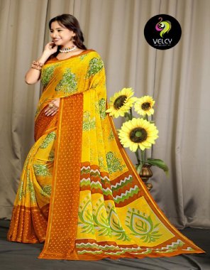 yellow soft pure chiffon butti floral printed  fabric printed work ethnic 