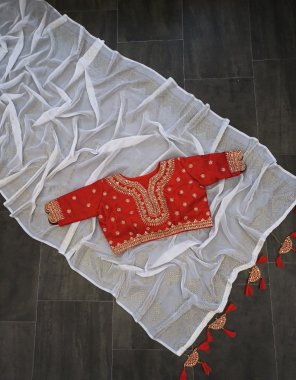 white saree - tabby organza silk | blouse - satin banglory silk sequance work| size - xl stitched upto xxl ( free size fully stitched ) fabric sequance work festive 