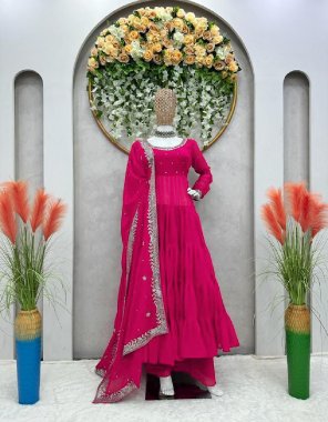 pink top - faux georgette | inner - micro | work - thread and sequance | stitching size - m ( 38 ) | l ( 40 ) | xl ( 42 ) | plazzo - faux georgette | stitch - full stitch upto 44 with elastic | dupatta - faux georgette with thread with sequance  fabric sequance work party wear 
