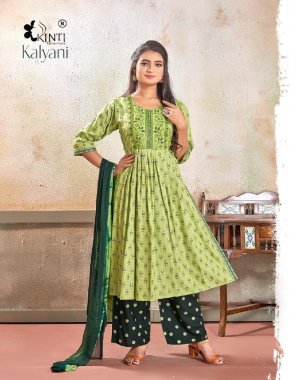 parrot green top - heavy rayon ( length - 45 ) | plazzo - rayon 14kg foil print ( length - 38 ) | dupatta - nazneen  fabric embroidered work party wear 