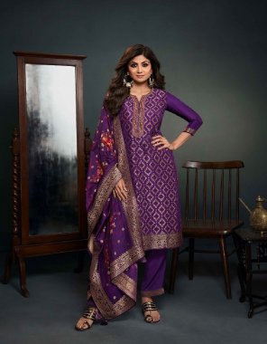 purple top - pure viscose dola with meena & embroidered work | bottom - santoon | dupatta - pure viscose dola jacquard with digital printed  fabric embroidered work casual 