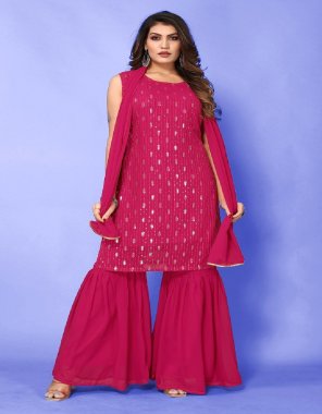 pink faux georgette | work - sequance embroidery | kurti length - 44 | pant length - 40 | dupatta length - 2.25 fabric embroidered work festive 