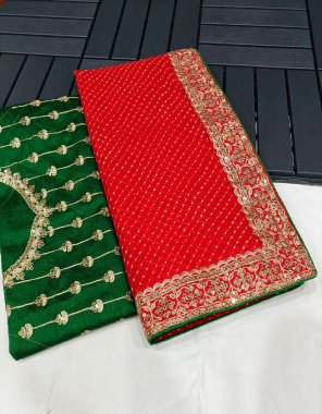 red saree - fox georgette with sequance codding work | blouse - mono banglory silk fabric sequance work festive 