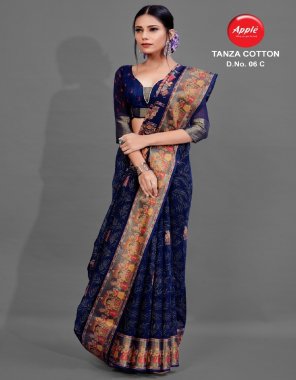 navy blue cotton blend printed designer saree fabric printed work festive 