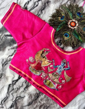 pink pure silk with decent print with antique handcrafted  fabric hand work work festive 