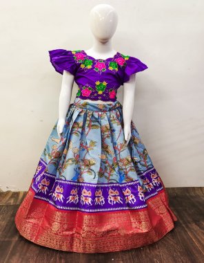 sky blue blouse - taffeta embroidery work ( stitched ) | lehenga - soft zari silk printed lehenga with zari weaving | inner - micro cotton ( lehenga & blouse ) fabric embroidery work festive 