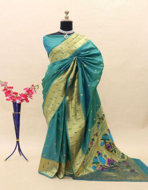 sky blue paithani pure silk handloom saree fabric weaving work casual 