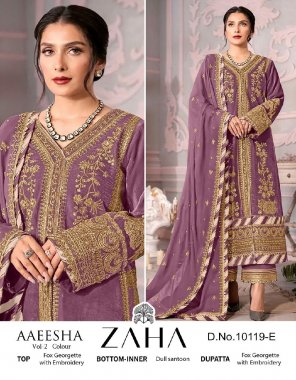 purple top - georgette with heavy embroidered | bottom & inner - santoon | dupatta - nazmin with heavy embroidered fabric embroidery work ethnic 