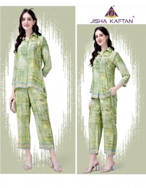 parrot green polyester  fabric printed work casual 