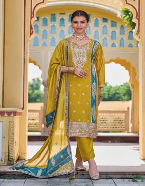 yellow top - premium silk with embroidery work | bottom - heavy santoon | dupatta - premium silk with embroidery fabric embroidery work party wear 