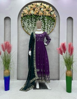purple suit - faux georgette | inner - micro | work - thread with sequance | size - m ( 38 ) | l ( 40 ) | xl ( 42 ) | bottom - crep | work - plain | size - free ( stitch with elastic ) | dupatta - faux georgette with thread sequance work ( 2.2 m) fabric thread sequance work ethnic 