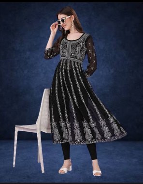 black heavy fox georgette with beautiful embroidery work fabric embroidery work party wear 