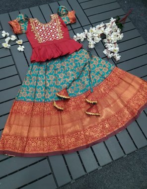 sky blue lehenga - lichi silk with zari weaving work  inner border attached with canvas finish ( full stitched ) | blouse - banglory satin with codding work ( back side chain attached ) ( fully stitched ) | linning - heavy crape ( full upto bottom )  fabric weaving work casual 