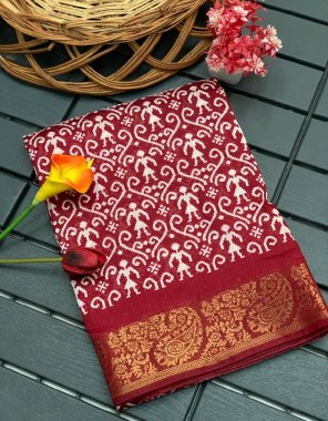 red saree - soft tussar silk ( gold zari weaving ) | blouse - soft tussar silk ( running contrast blouse ) fabric weaving work casual 