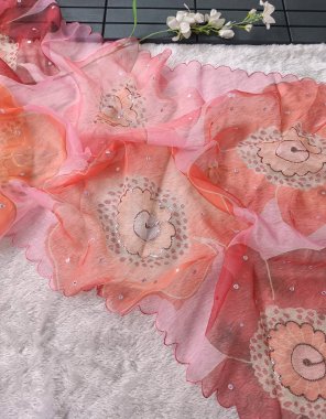 pink soft organza silk with digital printed sequance mirror work fabric digital printed work festive 