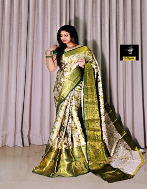 green pure kanjivaram silk with mina weaving | blouse - contrast weaving fabric weaving work festive 