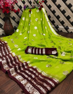 parrot green pure viscose georgette with zari weaving fabric weaving work party wear   