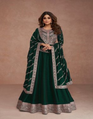 dark green top - premium silk with sequance embroidery work | sleeves - premium silk with sequance embroidery work | top inner - heavy micro silk ( attached ) | dupatta - premium silk with sequance embroidery work | length - 60